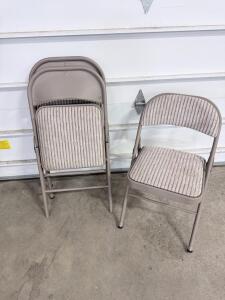Steel Padded Folding Chairs, Striped Upholstery, Tan Frame, Set of 3, 300lb Capacity