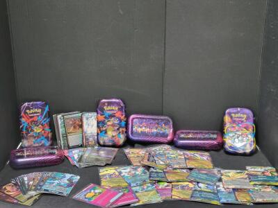 (3) Pok&eacute;mon Trading Card Collector Tins w/ Assorted Cards (~20-40ea)