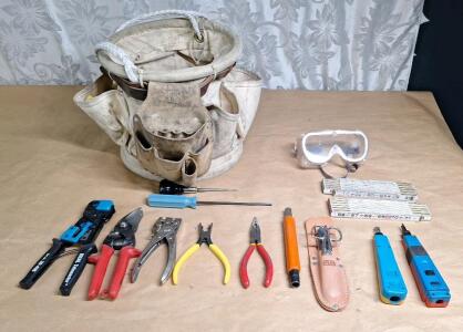 (1) Hanging Tool Bag W/ Assorted Linesman Hand Tools