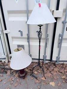 Black Metal Floor Lamp with Tripod Base & White Shade, Burgundy Ceramic Table Lamp with Pleated Shade