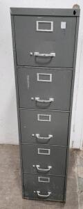 (1) Vintage Five Drawer Grey Metal Vertical Filing Cabinet