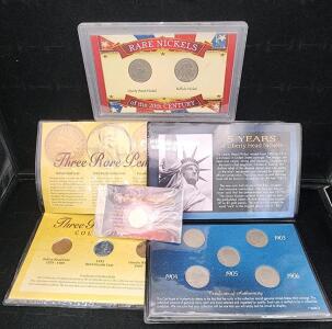 (1) Five Years of Libery Head Nickel Coin Collection (1) Three Rare Penny Coin Collection (1) Vintage Collectible Indian Head Penny Coin (1) Rare Nickels of the 20th Century