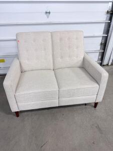 Modern Light Grey Mid-Century Loveseat, Button-Tufted, 56&rdquo; Wide, Removable Cushions, Wood Legs