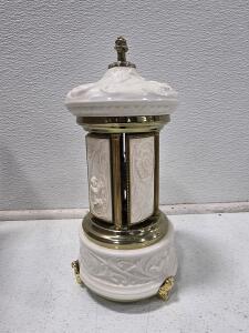 Vintage Italian Capodimonte Reuge Musical Carousel Cigarette or Lipstick Dispenser