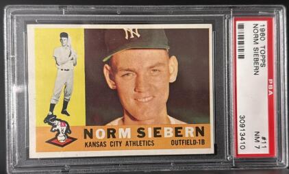 1960 Topps Norm Siebern #11 Kansas City Athletics PSA NM 7 Graded Baseball Card, Cert# 30913410