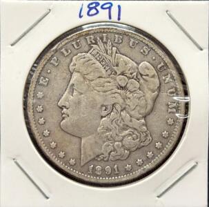 1891 Morgan Silver Dollar, 90% Silver, United States, Circulated, Liberty & Eagle Design