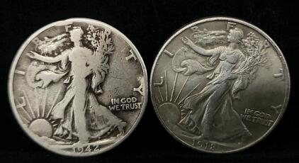 (2) 1918-1942 United States Walking Liberty Half Dollar REPLICAS