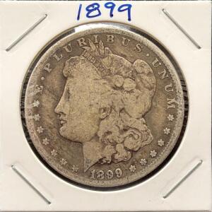 1899-O Morgan Silver Dollar, New Orleans Mint, 90% Silver, Circulated, 38.1mm