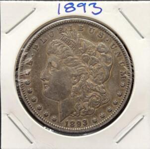 1893-O Morgan Silver Dollar, New Orleans Mint, 90% Silver, Circulated, Reeded Edge