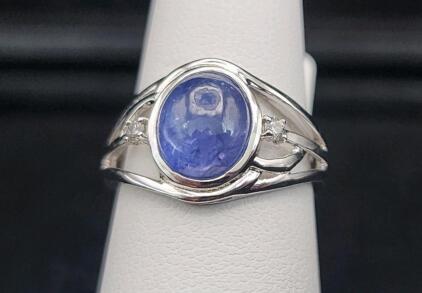 Size 6 1/2 Oscar Friedman Tanzanite And Diamond Stone 925 Ring