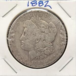 1882 Morgan Silver Dollar, Philadelphia Mint, 90% Silver, Circulated, US Coin