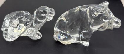 Princess House Pets Crystal Figurines Set &ndash; Turtle & Pig, 24% Lead, Germany, 3.5&ndash;3.75&rdquo;