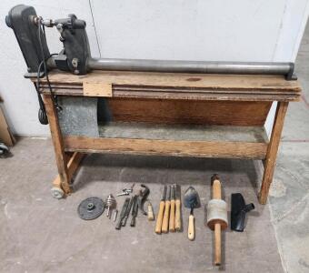 (1) vintage Craftsman Wood Lathe With Assorted Woodworking Tools