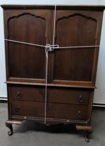 Antique Colonial Revival Armoire Wardrobe, Solid Wood, 63"x37"x23", 6 Drawers, Cabriole Legs
