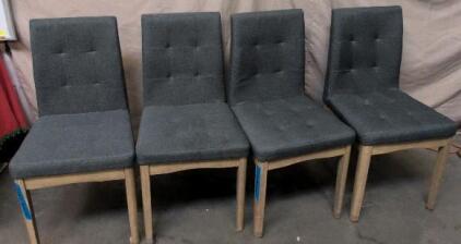 Set Of 4 Parsons Upholstered Dining Chairs, Tufted Dark Gray Fabric, Wood Legs, Modern Design