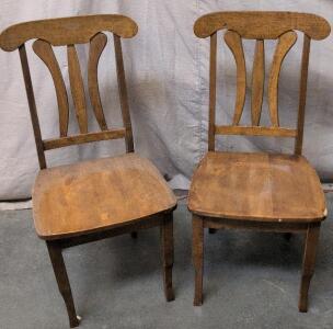 Pair Of Vintage Wooden Dining Chairs, Solid Wood, 36" Tall, Mid-Century, Brown Finish