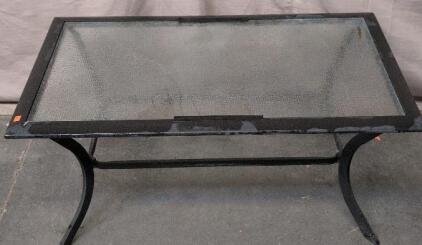 Rectangular 48" Glass-Top Black Metal Patio Table, Textured Tempered Glass, 18" Tall