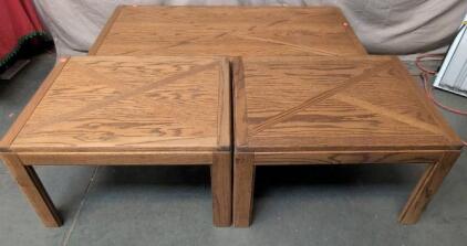 Set Of 3 Solid Wood Nesting Tables, Geometric Top, Medium Brown, Rectangular Coffee/Side Tables