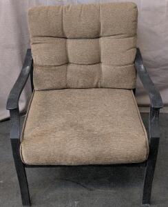 Metal Frame Armchair With Cushions, Lattice Back, Brown Fabric, Indoor/Outdoor, Black Finish