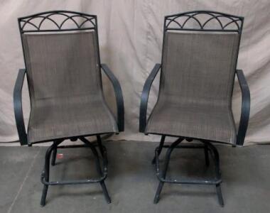 Pair Of Outdoor Patio Swivel Mesh Chairs, Metal Frame, Black, Armrests