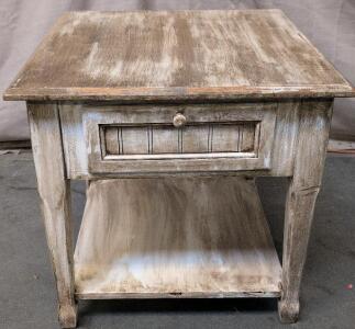 Distressed Wooden End Table With Drawer And Shelf, Serial 1337620-00-0197-1000, 22"x22"x24"