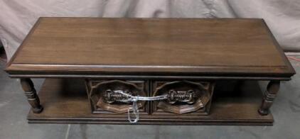 Traditional Wooden Coffee Table With Storage Cabinet, 2 Doors, Ornate Handles, 48"x20"x16"