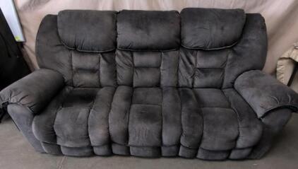 Manual Reclining Charcoal Gray 3-Seat Sofa, Dual Recliners, Microfiber Fabric, 86" Long