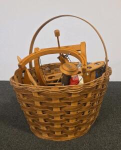 Spinning Wheel Parts Set &ndash; Flyers, Bobbins, Lazy Kate, Wooden Basket, Fiber Arts Accessories