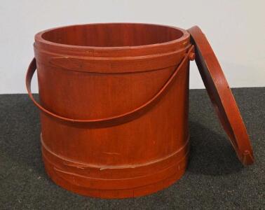 Vintage Wooden Storage Bucket With Lid & Handle, 13"x13", Reddish Brown, Yarn Included