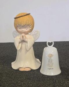 Precious Moments Enesco September Angel Figurine & Bell Set Praying Porcelain 5.25" Collectible