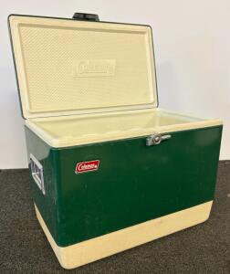 Coleman 54-Quart Steel Belted Cooler Green, Metal Handles, Drain Plug, Built-In Opener