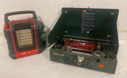 Mr. Heater Buddy Propane Heater & Coleman 425 2-Burner Camp Stove With Fuel Tanks - Untested