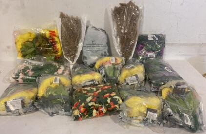 Bulk Lot Artificial Flowers & Pampas Grass, 12+ Bouquets Mixed Colors & Types, New In Package