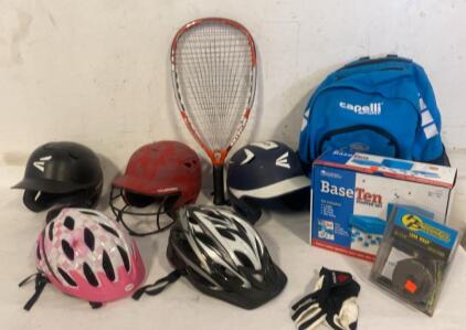 All-Star Batting Helmets, Bell & Schwinn Bike Helmets, Wilson Racquet, Capelli Backpack
