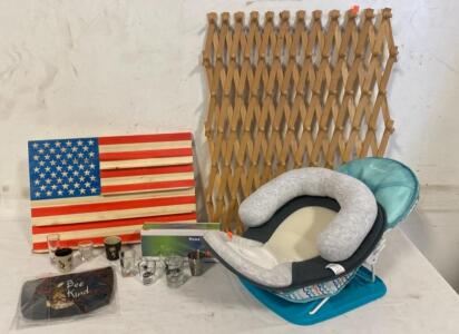 Summer Infant Bouncer, Wall Art, Wooden Peg Rack, Shot Glass Set, Power Factor Saver