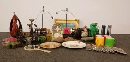 Mixed Vintage Collectibles&ndash; Pottery, Dishware, Decor Pieces, Glass Oil Lamp, Mugs, Tools
