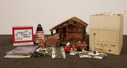 Christmas Village Scene Lot &ndash; Barn, Lighthouse, Figurines, Lighting, Fences, Craft Sticks, Decor Set