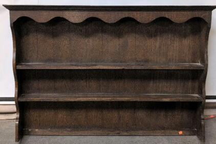 Scalloped Edge Wall-Mounted Solid Wood Display Shelf, 48"x32", 3 Tiers, Dark Brown Finish
