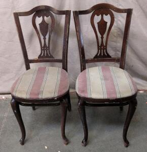 Pair Of Vintage Hepplewhite Style Dining Side Chairs, Urn Back, Cabriole Legs, Striped Upholstery