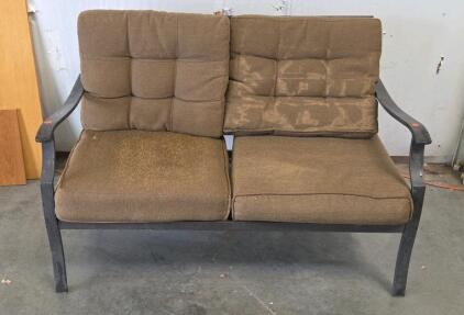 Outdoor Patio Loveseat, Metal Frame, Brown Cushions, Seats 2, Approx. 52"x29"x35", Lattice-Back