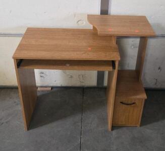 Compact Computer Desk With Drawer, Sliding Keyboard Tray, Raised Monitor Shelf, Oak Laminate Finish