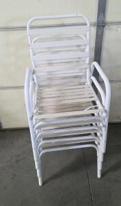 Set Of 5 Stackable White Metal Patio Chairs, Outdoor Armrest Design, Approx. 32"x22"x23"