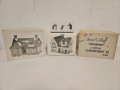 Department 56 Snow Village Apothecary 5076-8, House & 3 Figurines, Original Boxes, Taiwan