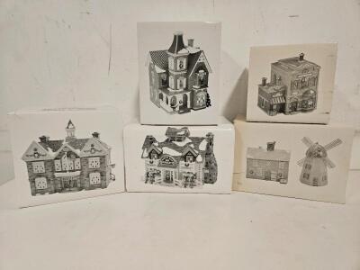 Department 56 Snow Village Lot &ndash; Beacon Hill Victorian, Windmill, High School, Chalet, Realty Buildings