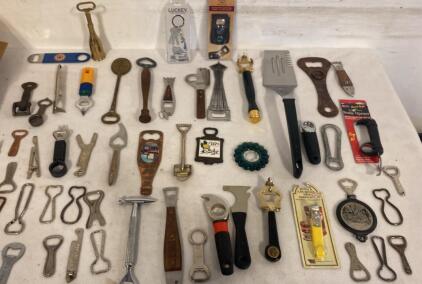Vintage & Modern Bottle Opener Collection &ndash; 47 Pieces, Flat, Keychain, Novelty, NIP, Mixed Materials