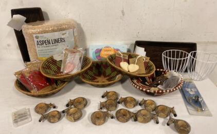 Handcrafted Baskets, 10 Wooden Zebra Napkin Rings, Home & Easter Decor, Aspen Liners, Metal Baskets & More