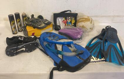 Nike Track Spikes Size 12 - OLS Divers Snorkel Set, Wilson Volleyball, Climbing Shoes
