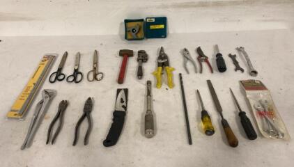 Large Mixed Hand Tool Lot &ndash; 24pcs, Scissors, Pliers, Wrenches, New Hacksaw Blade, Metric Set