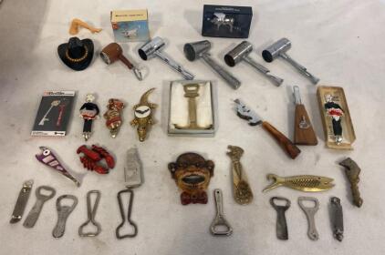 Vintage & Novelty Bottle Openers Lot &ndash; Figural, Animal, Key, Cowboy, Monkey, 24+ Assorted Styles