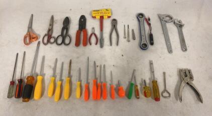 Large Assorted Hand Tool Lot &ndash; 29 Pieces, Screwdrivers, Pliers, Wrenches, Cutters, Scissors